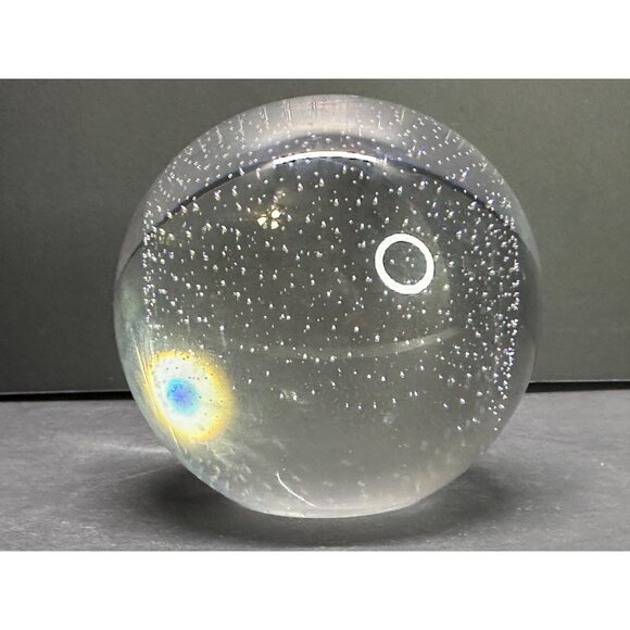 Vtg Great City Trader Controlled Bubble Geometric Glass Blown Paperweight 4" DIA - Picture 8 of 10